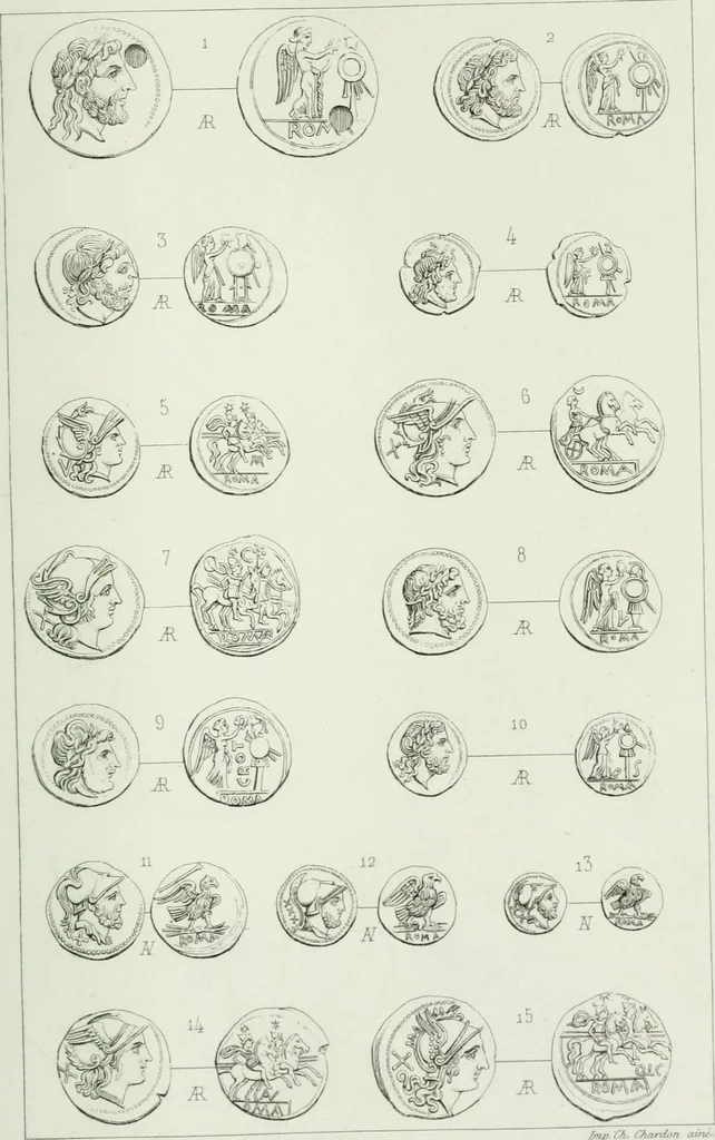 An illustration from Histoire de la monnaie romaine. Traduite de l'allemand par le duc de Blacas, 1865, leaf 224