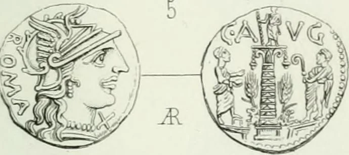 An illustration from Histoire de la monnaie romaine. Traduite de l'allemand par le duc de Blacas, 1865, leaf 230