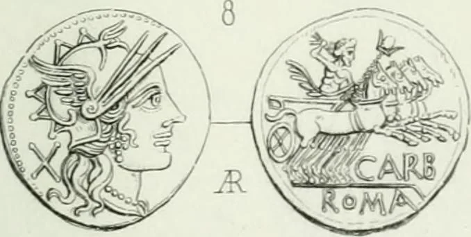 An illustration from Histoire de la monnaie romaine. Traduite de l'allemand par le duc de Blacas, 1865, leaf 230