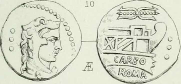 An illustration from Histoire de la monnaie romaine. Traduite de l'allemand par le duc de Blacas, 1865, leaf 230