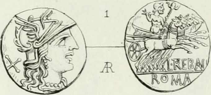 An illustration from Histoire de la monnaie romaine. Traduite de l'allemand par le duc de Blacas, 1865, leaf 232