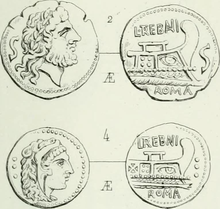 An illustration from Histoire de la monnaie romaine. Traduite de l'allemand par le duc de Blacas, 1865, leaf 232