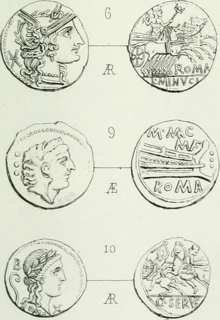 An illustration from Histoire de la monnaie romaine. Traduite de l'allemand par le duc de Blacas, 1865, leaf 232