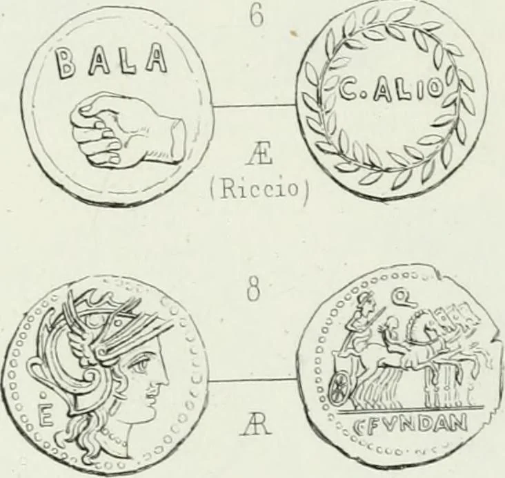 An illustration from Histoire de la monnaie romaine. Traduite de l'allemand par le duc de Blacas, 1865, leaf 236