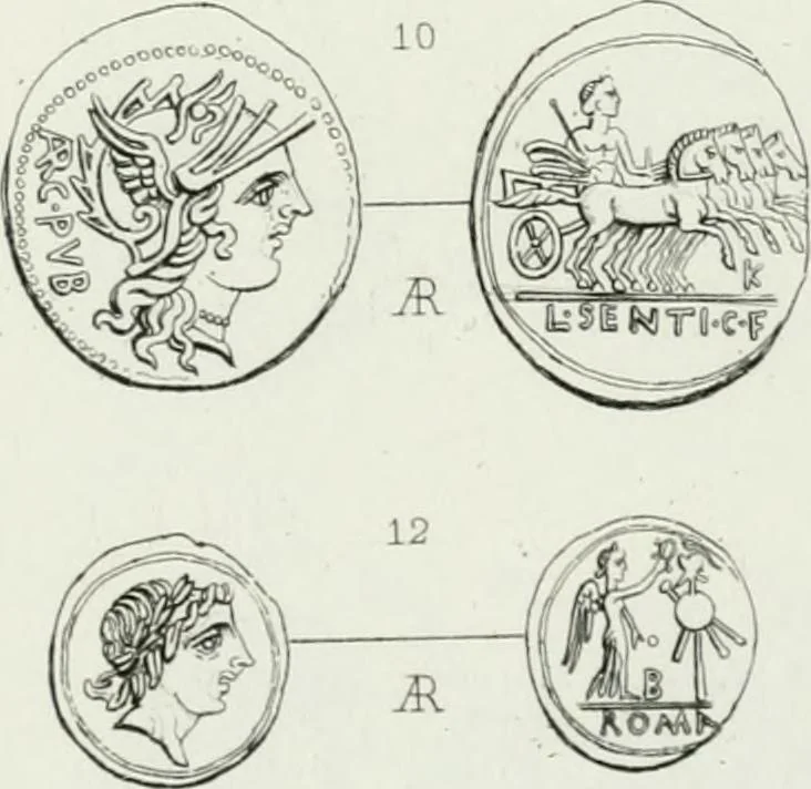 An illustration from Histoire de la monnaie romaine. Traduite de l'allemand par le duc de Blacas, 1865, leaf 236
