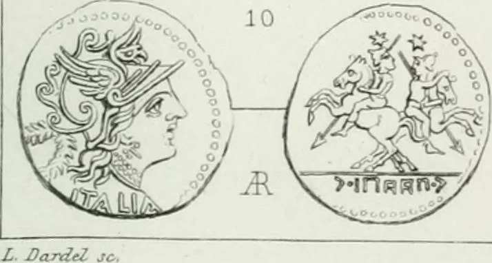 An illustration from Histoire de la monnaie romaine. Traduite de l'allemand par le duc de Blacas, 1865, leaf 238