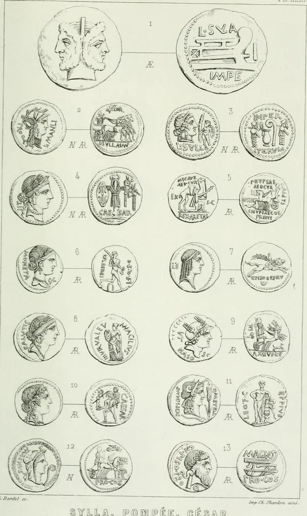 An illustration from Histoire de la monnaie romaine. Traduite de l'allemand par le duc de Blacas, 1865, leaf 240