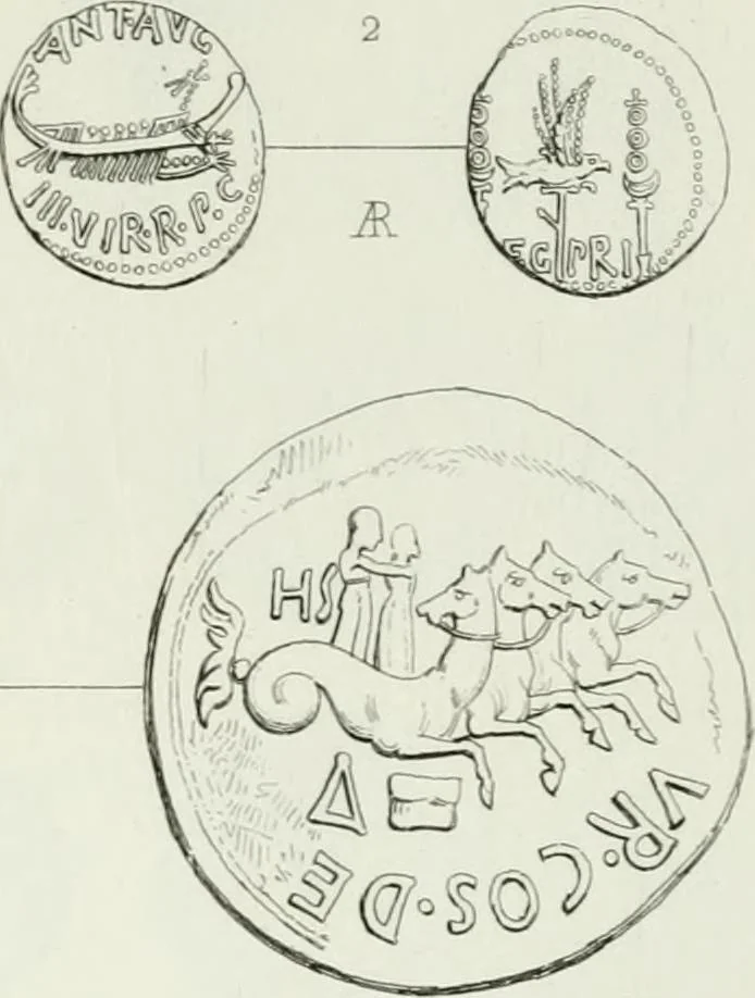 An illustration from Histoire de la monnaie romaine. Traduite de l'allemand par le duc de Blacas, 1865, leaf 244