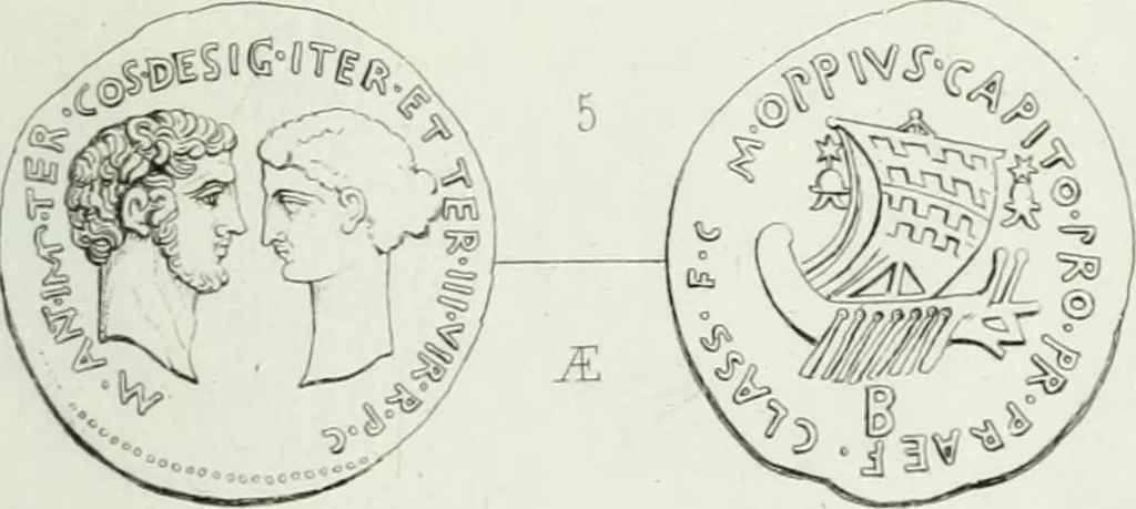 An illustration from Histoire de la monnaie romaine. Traduite de l'allemand par le duc de Blacas, 1865, leaf 244
