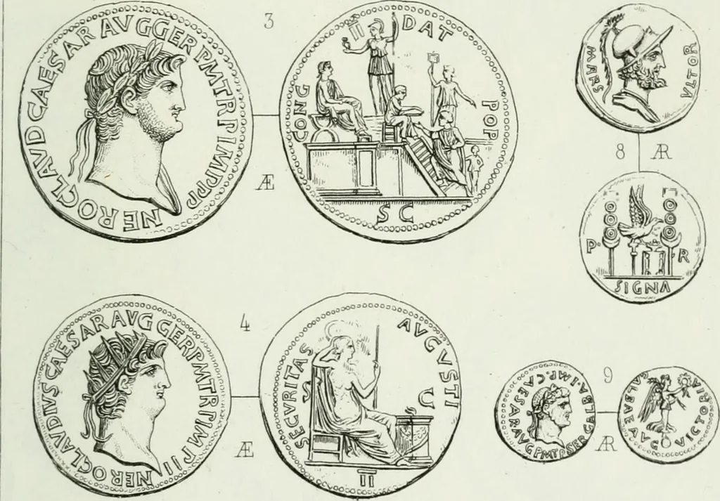 An illustration from Histoire de la monnaie romaine. Traduite de l'allemand par le duc de Blacas, 1865, leaf 248