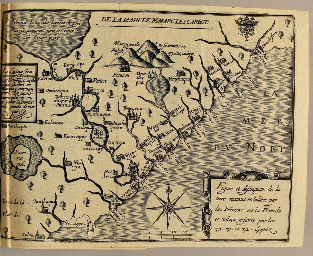 An illustration from Histoire de la Nouuelle France : contenat les navigations, dećouvertes, & habitations faites par les François és Indes Occidentales & Nouvelle-France ... : avec les tables & figures necessaires., 1618, leaf 127