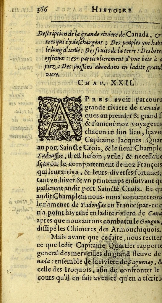 An illustration from Histoire de la Nouvelle France : contenat les navigations, découvertes, & habitations faites par les Fançois és Indes Occidentales & Nouvelle-France ... avec les tables & figures d'icelle., 1611, leaf 432