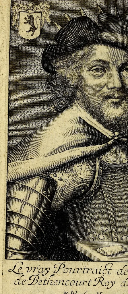 An illustration from Histoire de la premiere descouuerte et conqueste des Canaries. : Faite dés l'an 1402. par messire Iean de Bethencourt, chambellan du Roy Charles VI., 1630, leaf 30