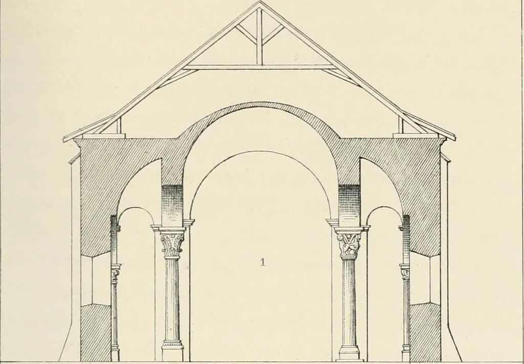 An illustration from Histoire de l'architecture sacrée du quatrième au dixième siècle dans les anciens évêchés de Genève, Lausanne et Sion, 1853, leaf 166