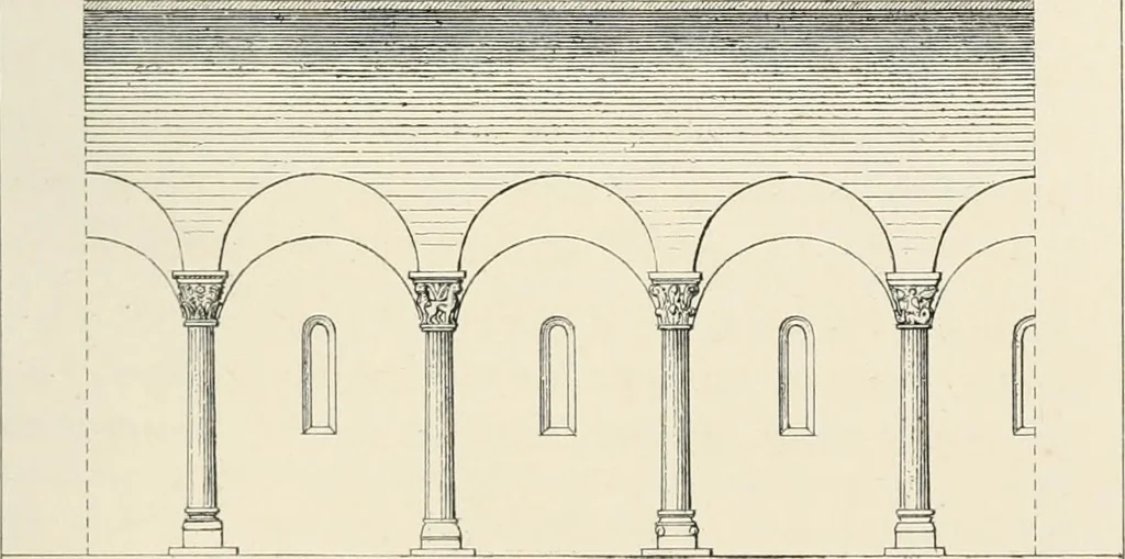 An illustration from Histoire de l'architecture sacrée du quatrième au dixième siècle dans les anciens évêchés de Genève, Lausanne et Sion, 1853, leaf 166