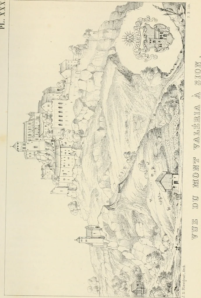 An illustration from Histoire de l'architecture sacrée du quatrième au dixième siècle dans les anciens évêchés de Genève, Lausanne et Sion, 1853, leaf 344