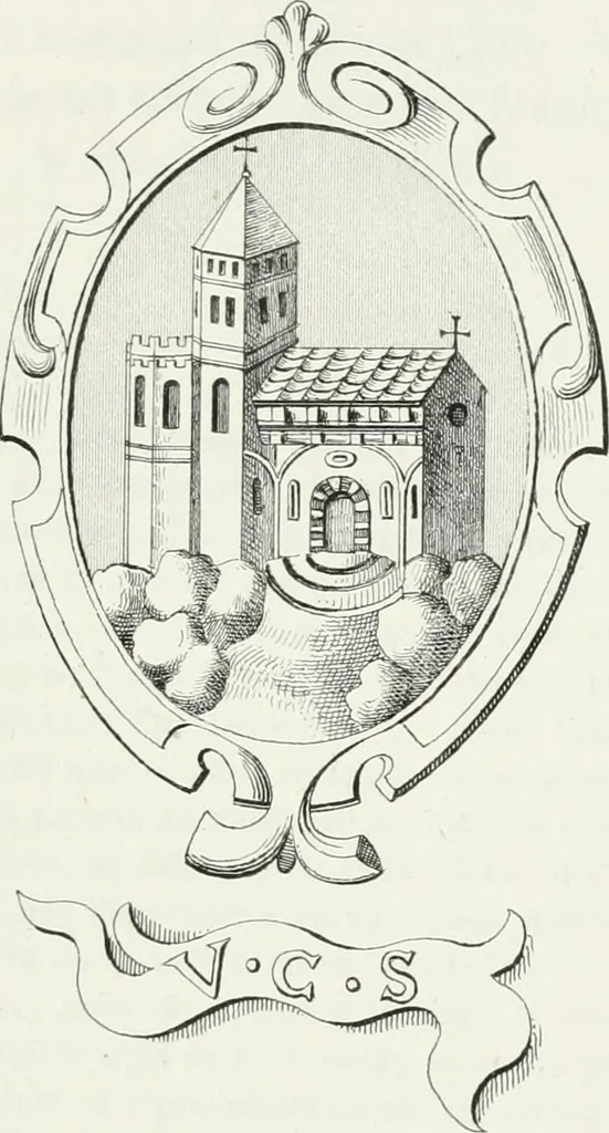 An illustration from Histoire de l'architecture sacrée du quatrième au dixième siècle dans les anciens évêchés de Genève, Lausanne et Sion, 1853, leaf 356