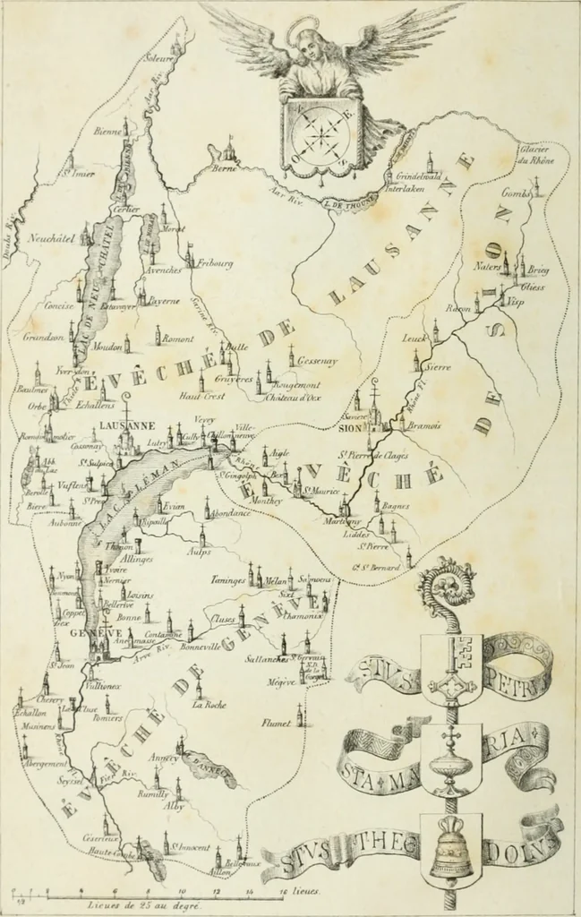 An illustration from Histoire de l'architecture sacrée du quatrième au dixième siècle dans les anciens évêchés de Genève, Lausanne et Sion, 1853, leaf 7
