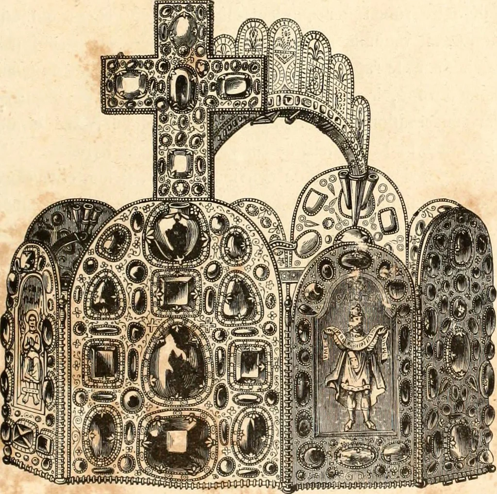 An illustration from Histoire de l'orfévrerie-joaillerie et des anciennes communautés et confréries d'orfévres-joailliers de la France et de la Belgique, 1850, leaf 42