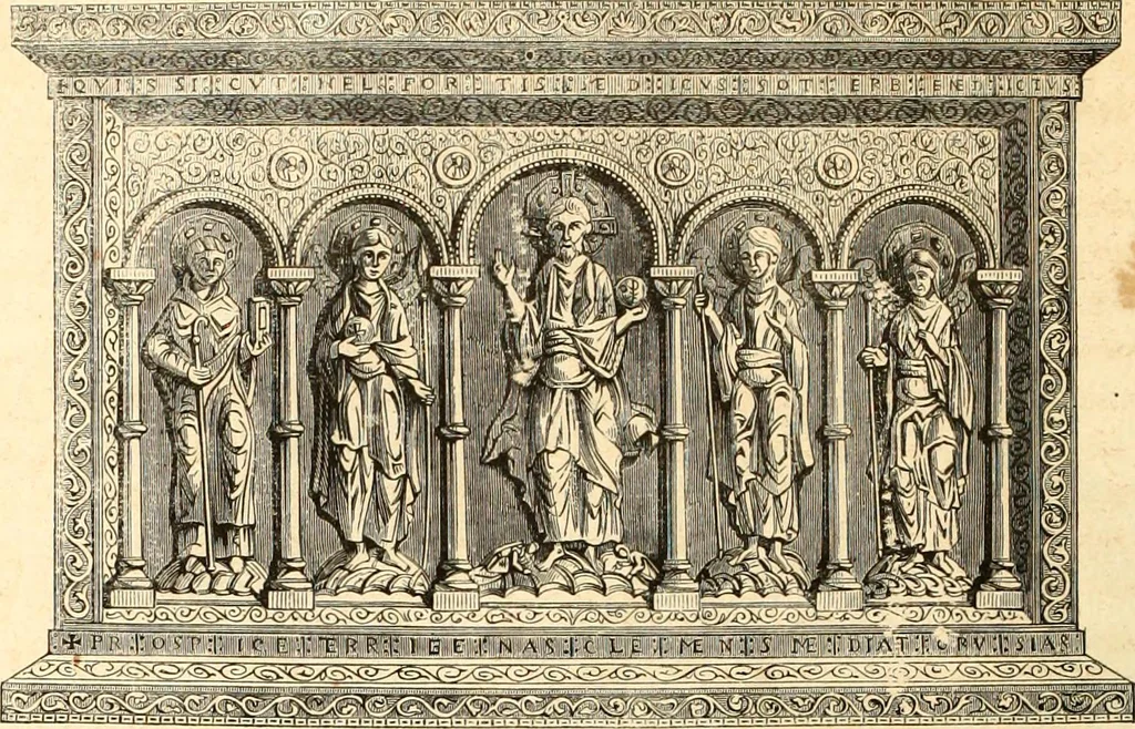 An illustration from Histoire de l'orfévrerie-joaillerie et des anciennes communautés et confréries d'orfévres-joailliers de la France et de la Belgique, 1850, leaf 47