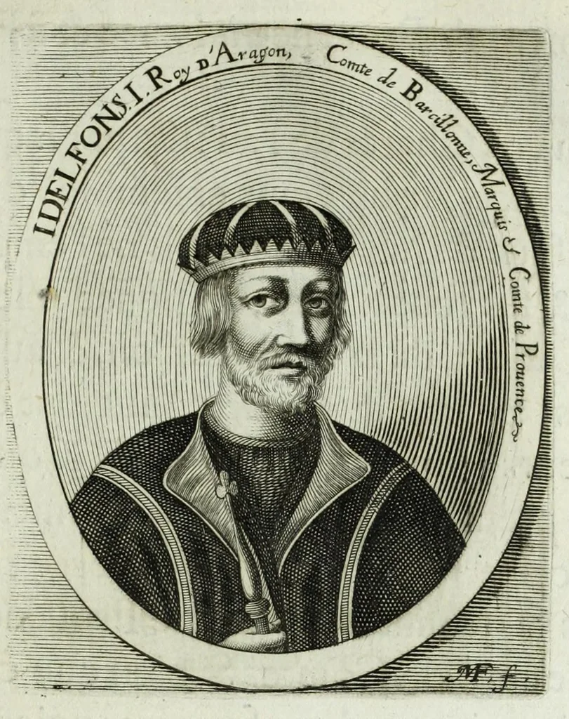 An illustration from Histoire des comtes de Prouence : enrichie de plusieurs de leurs portraits, de leurs sceaux, & des monnoyes de leur temps, qui n'auoient pas encore veu le iour, 1655, leaf 103