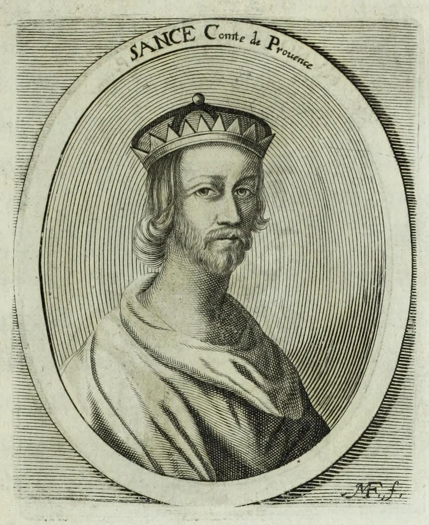 An illustration from Histoire des comtes de Prouence : enrichie de plusieurs de leurs portraits, de leurs sceaux, & des monnoyes de leur temps, qui n'auoient pas encore veu le iour, 1655, leaf 105