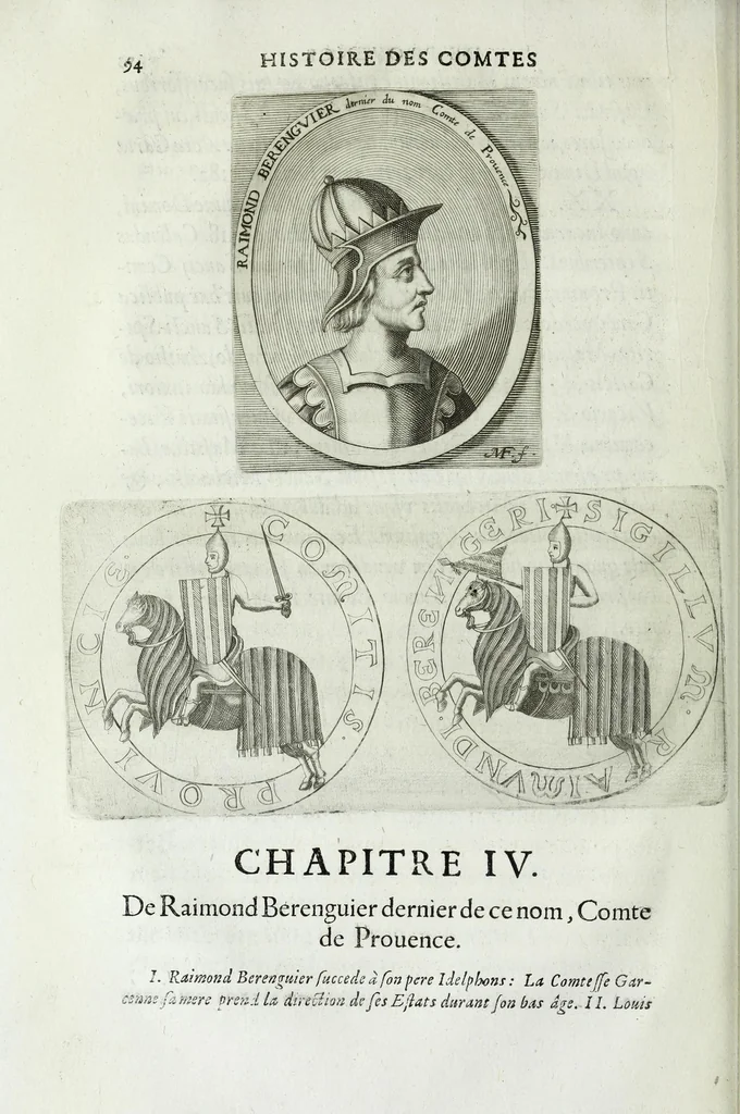 An illustration from Histoire des comtes de Prouence : enrichie de plusieurs de leurs portraits, de leurs sceaux, & des monnoyes de leur temps, qui n'auoient pas encore veu le iour, 1655, leaf 116