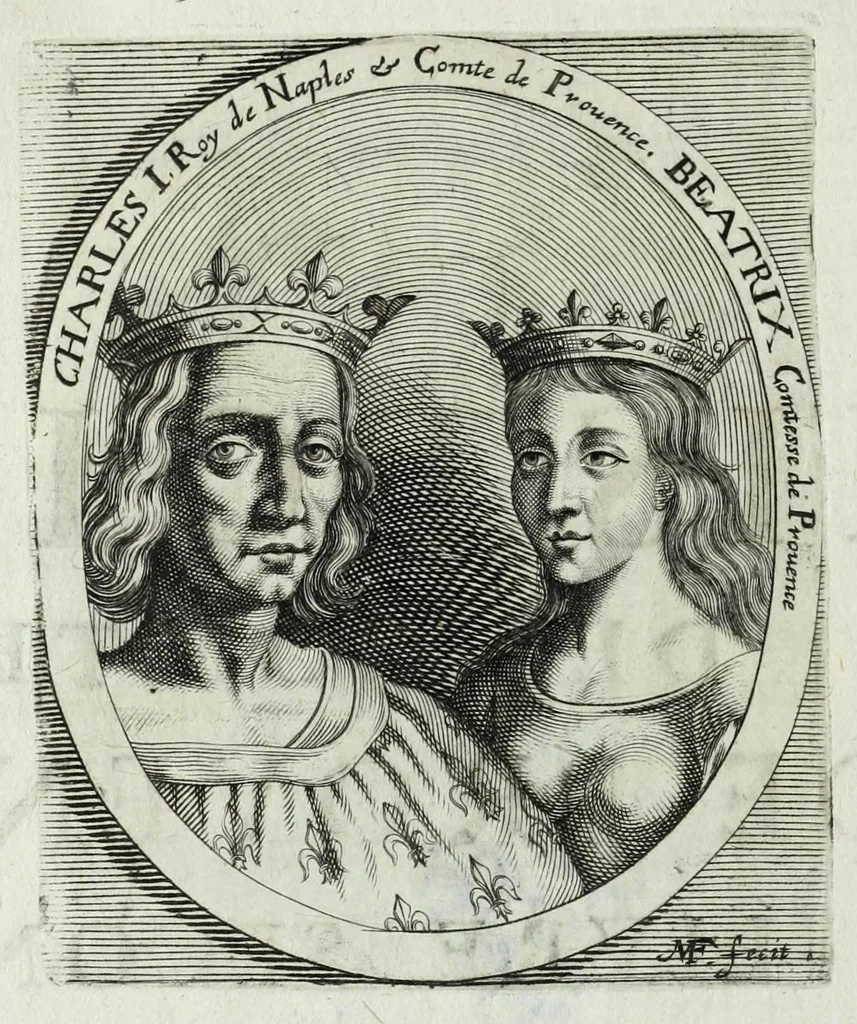 An illustration from Histoire des comtes de Prouence : enrichie de plusieurs de leurs portraits, de leurs sceaux, & des monnoyes de leur temps, qui n'auoient pas encore veu le iour, 1655, leaf 172