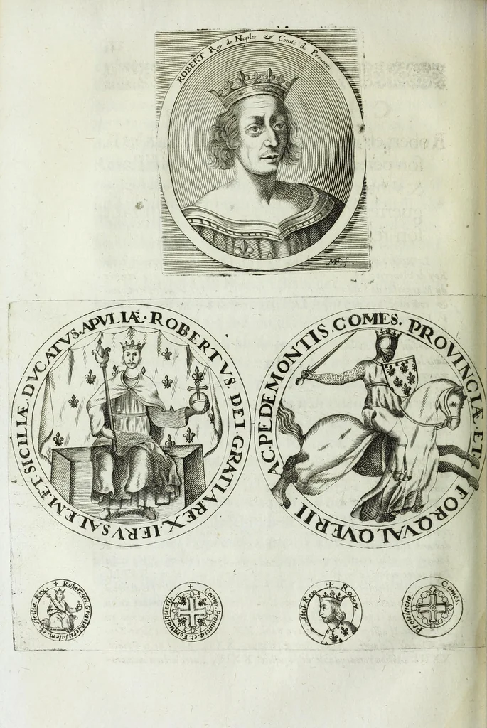 An illustration from Histoire des comtes de Prouence : enrichie de plusieurs de leurs portraits, de leurs sceaux, & des monnoyes de leur temps, qui n'auoient pas encore veu le iour, 1655, leaf 266