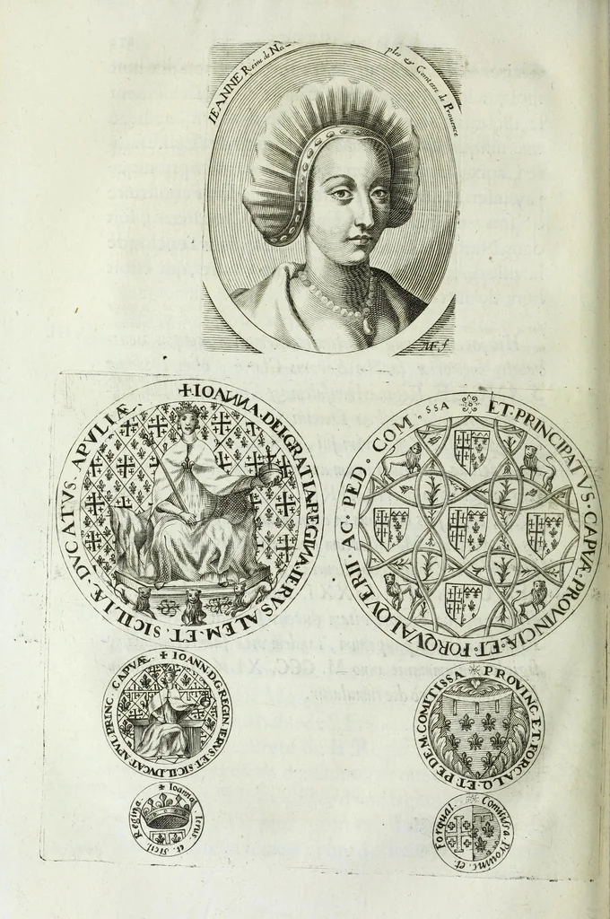 An illustration from Histoire des comtes de Prouence : enrichie de plusieurs de leurs portraits, de leurs sceaux, & des monnoyes de leur temps, qui n'auoient pas encore veu le iour, 1655, leaf 296