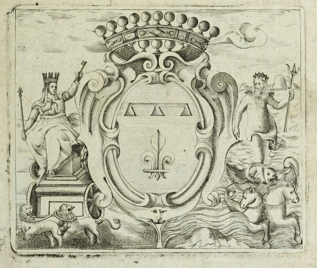 An illustration from Histoire des comtes de Prouence : enrichie de plusieurs de leurs portraits, de leurs sceaux, & des monnoyes de leur temps, qui n'auoient pas encore veu le iour, 1655, leaf 5