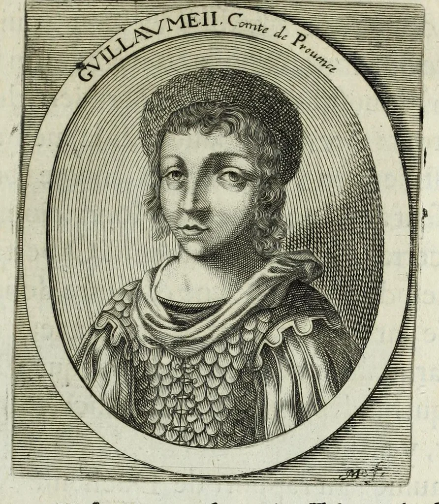 An illustration from Histoire des comtes de Prouence : enrichie de plusieurs de leurs portraits, de leurs sceaux, & des monnoyes de leur temps, qui n'auoient pas encore veu le iour, 1655, leaf 59