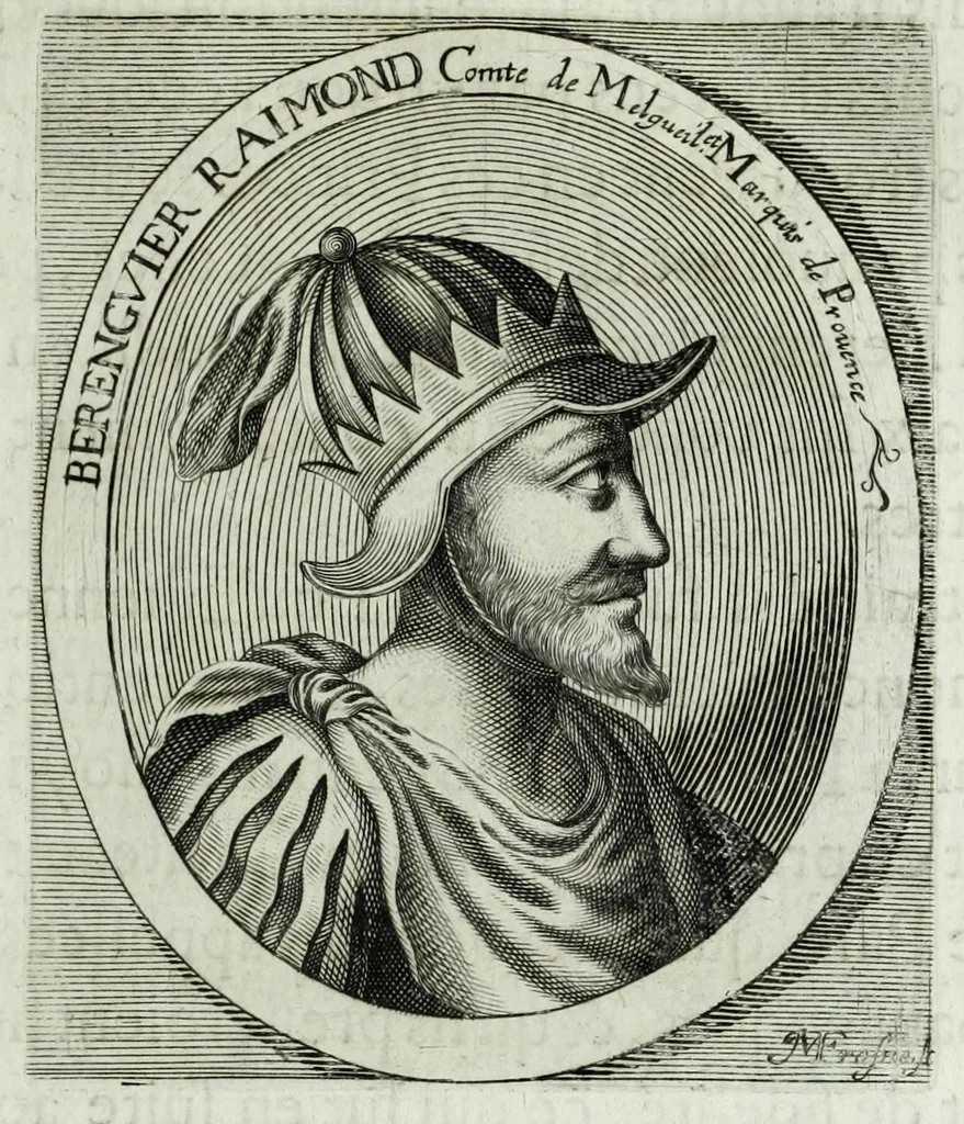 An illustration from Histoire des comtes de Prouence : enrichie de plusieurs de leurs portraits, de leurs sceaux, & des monnoyes de leur temps, qui n'auoient pas encore veu le iour, 1655, leaf 95