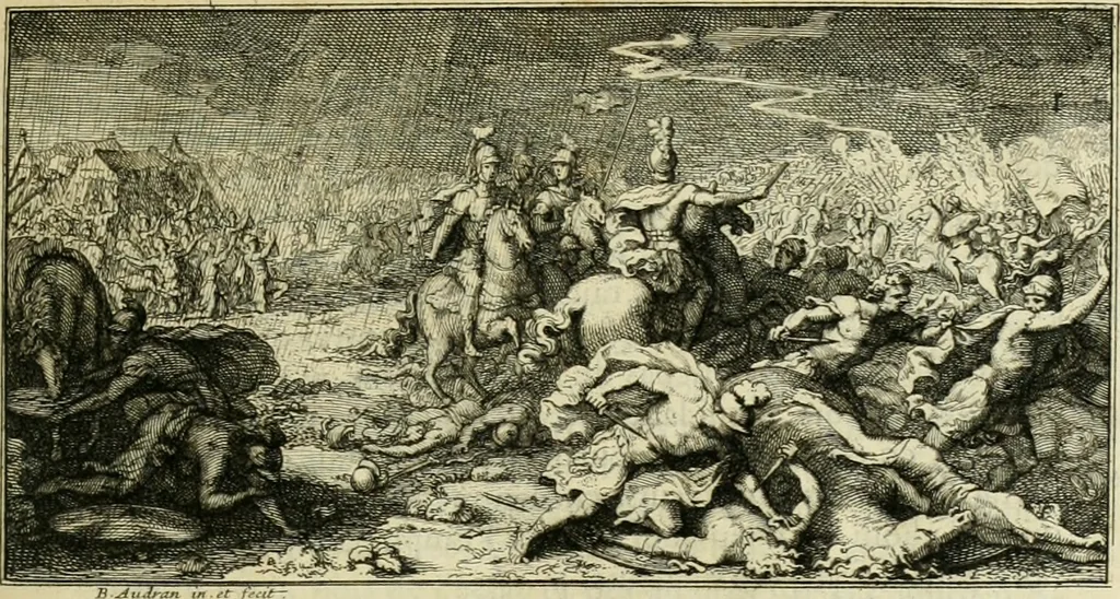 An illustration from Histoire des empereurs, et des autres princes qui ont regné durant les six premiers siècles de l'église, de leurs guerres contre les Juifs, des écrivains profanes, & des personnes les plus illustrés de leur temps Justifiée par les citations des auteurs originaux; avec des notes pour éclaircir les principales difficultés de l'histoire, 1700, leaf 38