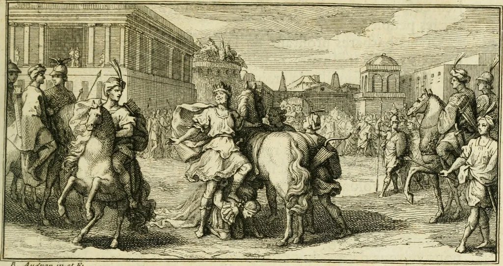 An illustration from Histoire des empereurs, et des autres princes qui ont regné durant les six premiers siècles de l'église, de leurs guerres contre les Juifs, des écrivains profanes, & des personnes les plus illustrés de leur temps Justifiée par les citations des auteurs originaux; avec des notes pour éclaircir les principales difficultés de l'histoire, 1700, leaf 44