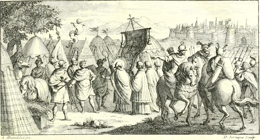 An illustration from Histoire des empereurs, et des autres princes qui ont regné durant les six premiers siècles de l'église, de leurs guerres contre les Juifs, des écrivains profanes, & des personnes les plus illustrés de leur temps Justifiée par les citations des auteurs originaux; avec des notes pour éclaircir les principales difficultés de l'histoire, 1700, leaf 38