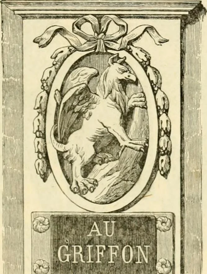 An illustration from Histoire des enseignes de Paris. Revue et publiée par le Bibliophile Jacob [pseud.] avec un appendice par J. Cousin.., 1884, leaf 454