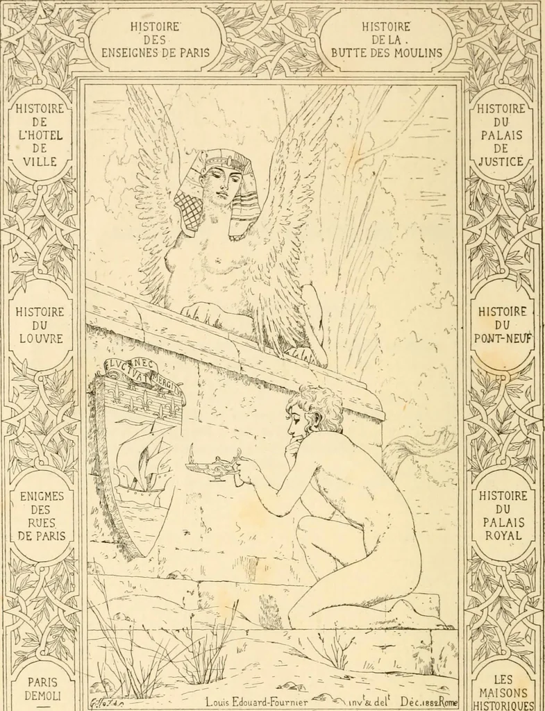 An illustration from Histoire des enseignes de Paris. Revue et publiée par le Bibliophile Jacob [pseud.] avec un appendice par J. Cousin.., 1884, leaf 7