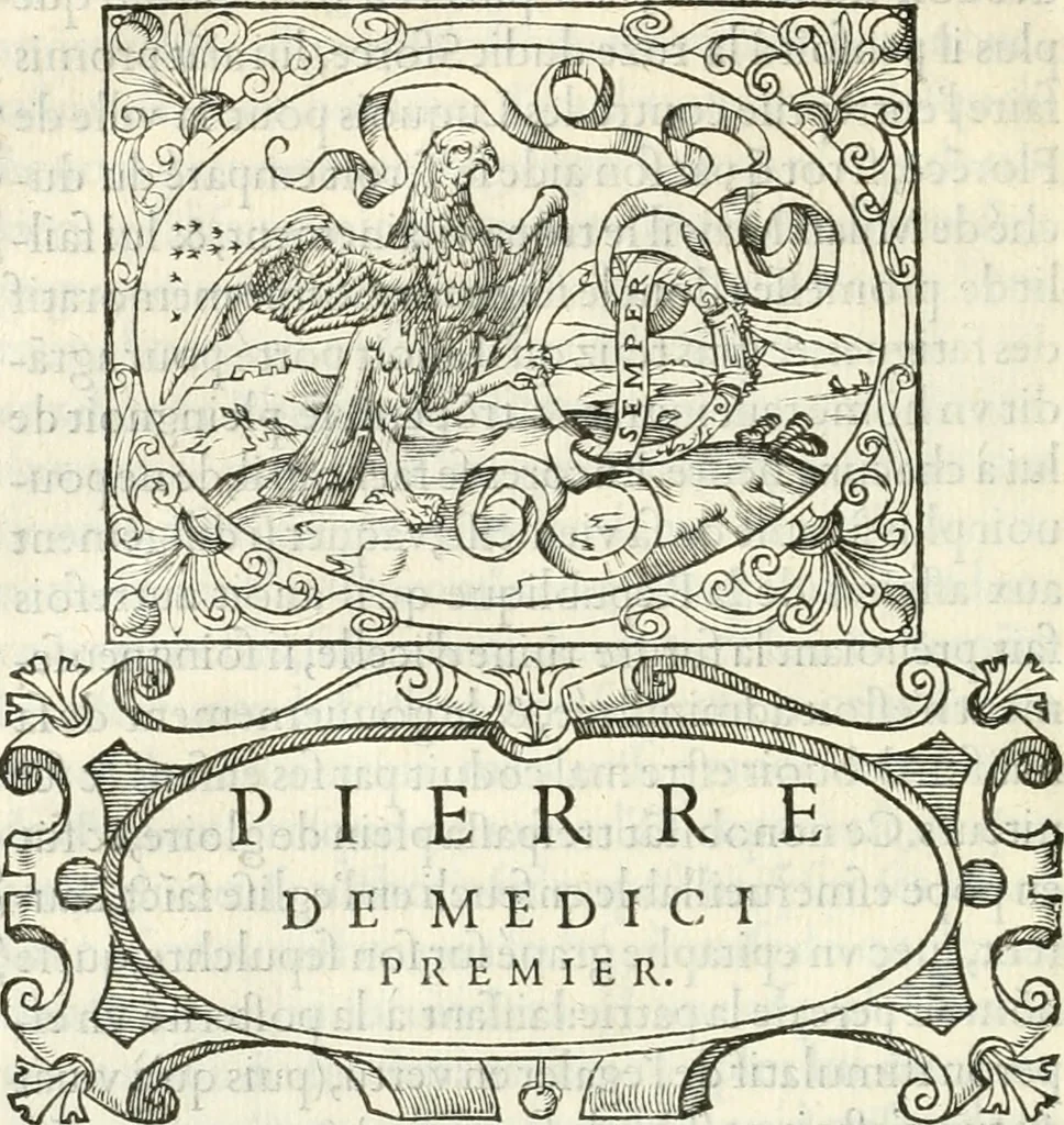 An illustration from Histoire des hommes illvstres de la maison de Medici : avec vn abbrege des comtes de Bolongne et d'Avvergne, 1564, leaf 139