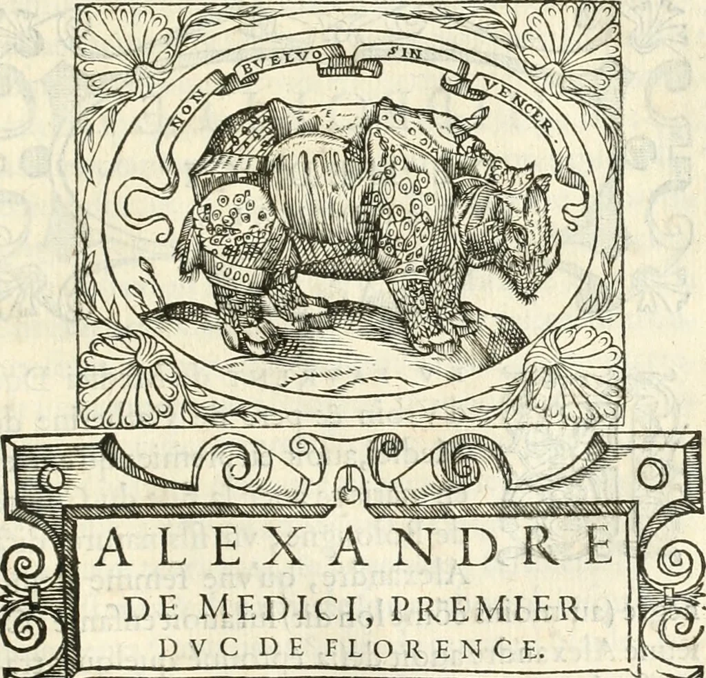 An illustration from Histoire des hommes illvstres de la maison de Medici : avec vn abbrege des comtes de Bolongne et d'Avvergne, 1564, leaf 364