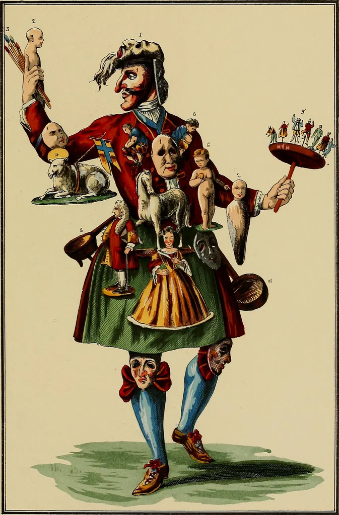 An illustration from Histoire des jouets : ouvrage contenant 250 illustrations dans le texte et 100 gravures hors texte dont 50 planches coloriées à l'aquarelle, 1902, leaf 173