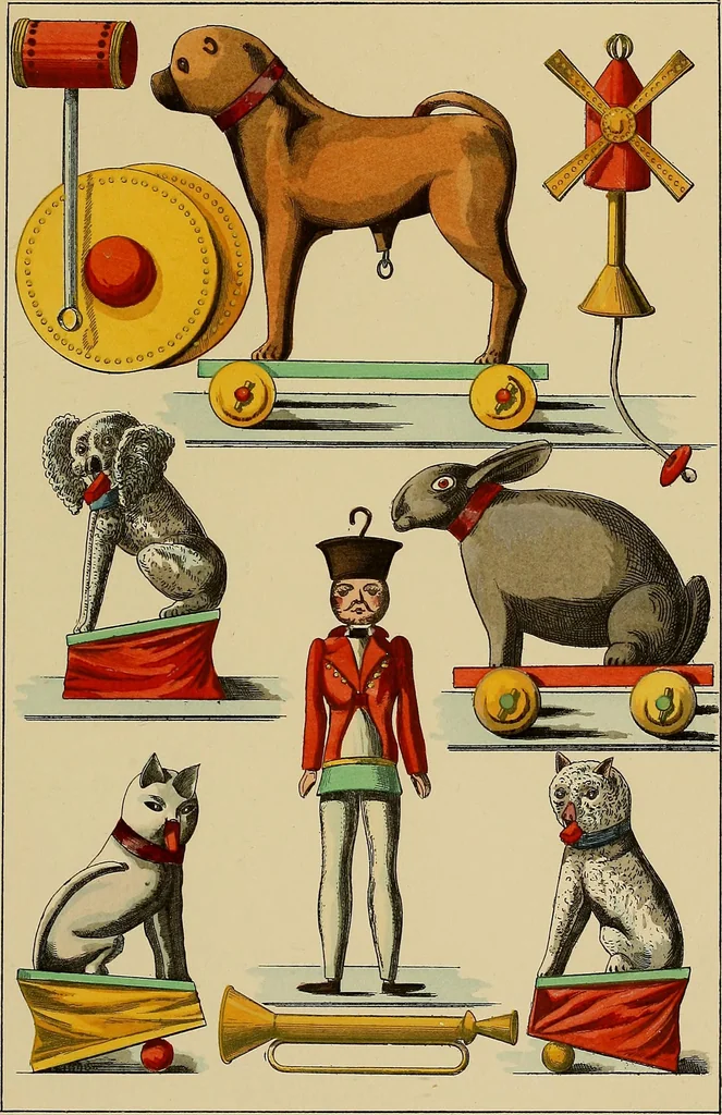 An illustration from Histoire des jouets : ouvrage contenant 250 illustrations dans le texte et 100 gravures hors texte dont 50 planches coloriées à l'aquarelle, 1902, leaf 85