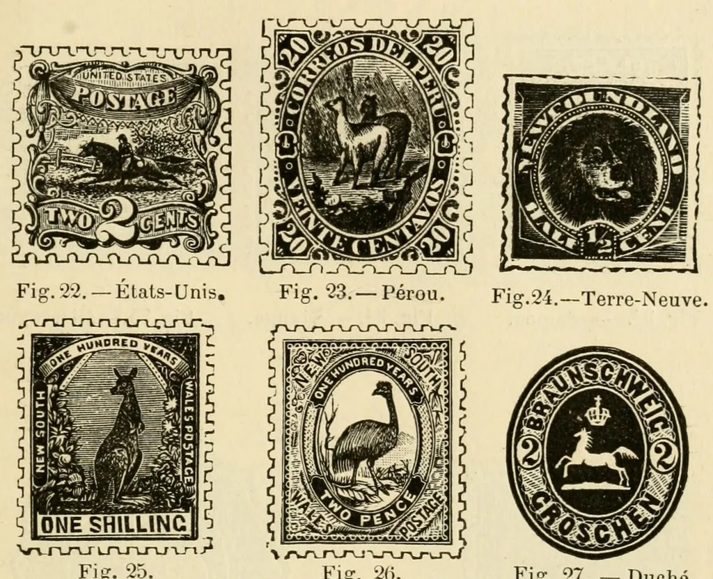 An illustration from Histoire de timbre-poste français, 1891, leaf 143
