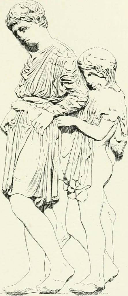An illustration from Histoire du costume antique d'après des études sur le modèle vivant, 1922, leaf 104