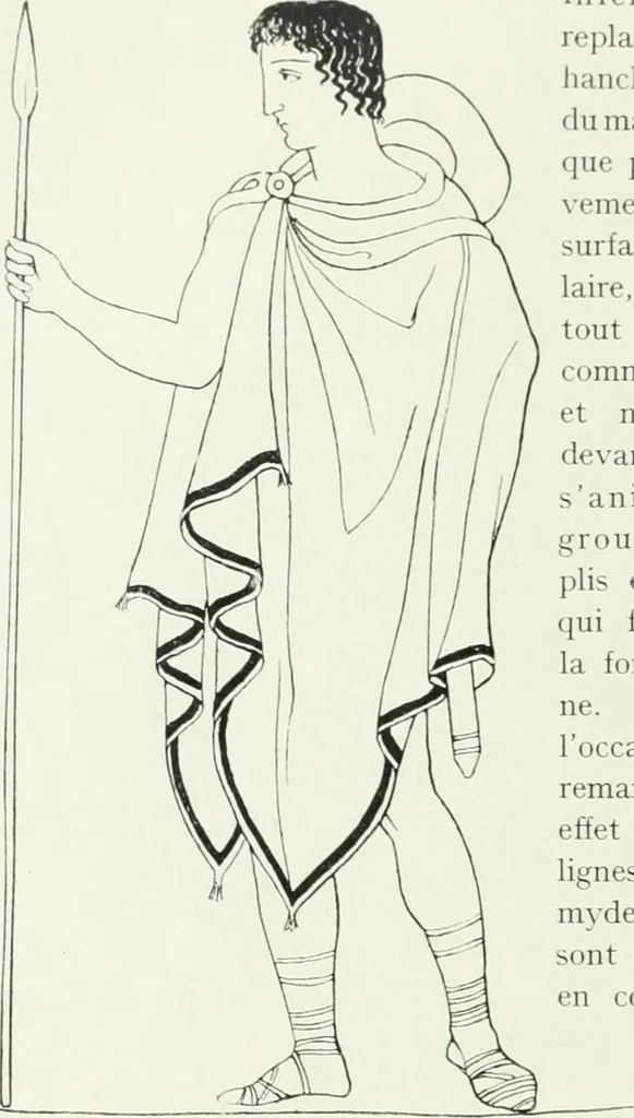 An illustration from Histoire du costume antique d'après des études sur le modèle vivant, 1922, leaf 153