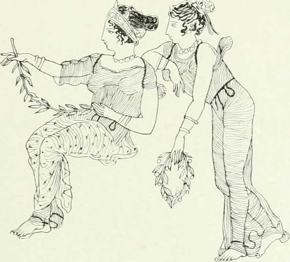 An illustration from Histoire du costume antique d'après des études sur le modèle vivant, 1922, leaf 232