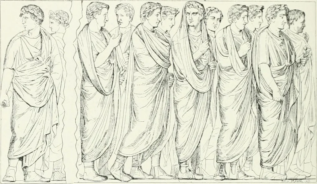 An illustration from Histoire du costume antique d'après des études sur le modèle vivant, 1922, leaf 283