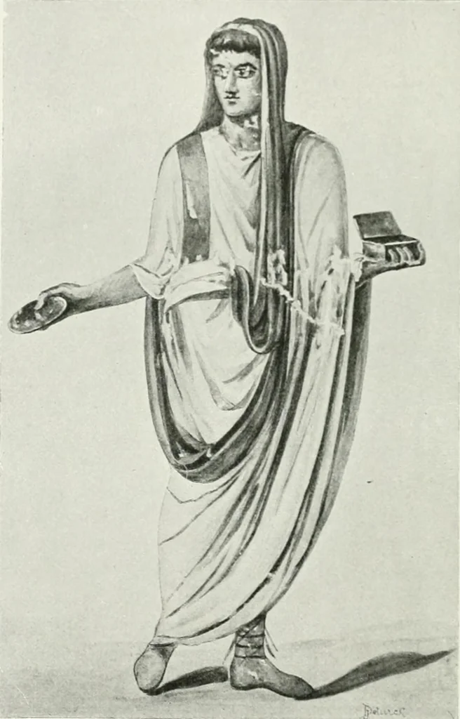 An illustration from Histoire du costume antique d'après des études sur le modèle vivant, 1922, leaf 285