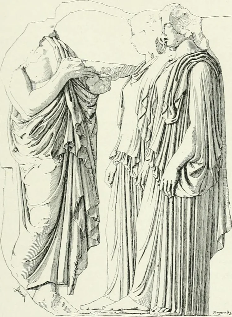 An illustration from Histoire du costume antique d'après des études sur le modèle vivant, 1922, leaf 42