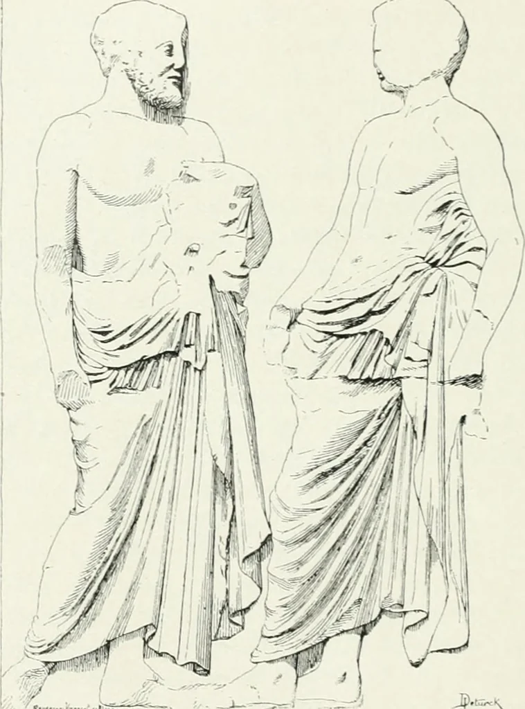 An illustration from Histoire du costume antique d'après des études sur le modèle vivant, 1922, leaf 45